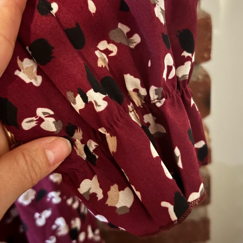 Women's Long Sleeve Burgundy Floral Midi Dress Size Small - Picture 4 of 5